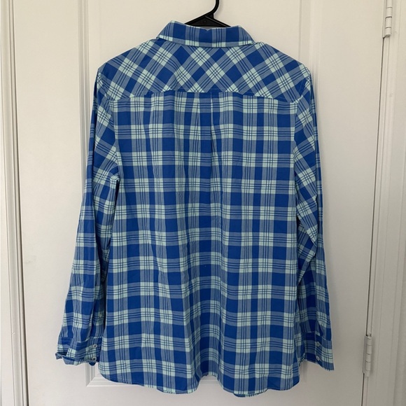 Talbots Blouse Womens Large Button Up Blue Plaid Long Sleeve Shirt 100% Cotton - Picture 6 of 6